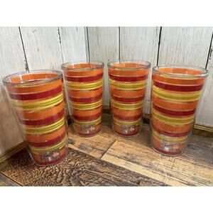 4 Fiesta Tervis Striped Tumbler 16oz Orange Red Yellow Drinking Cups No Lids